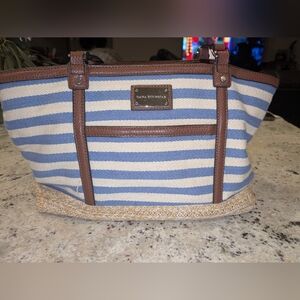 Dana Buchman Nautical Stripe Tote Bag | Blue White Canvas Beach Purse